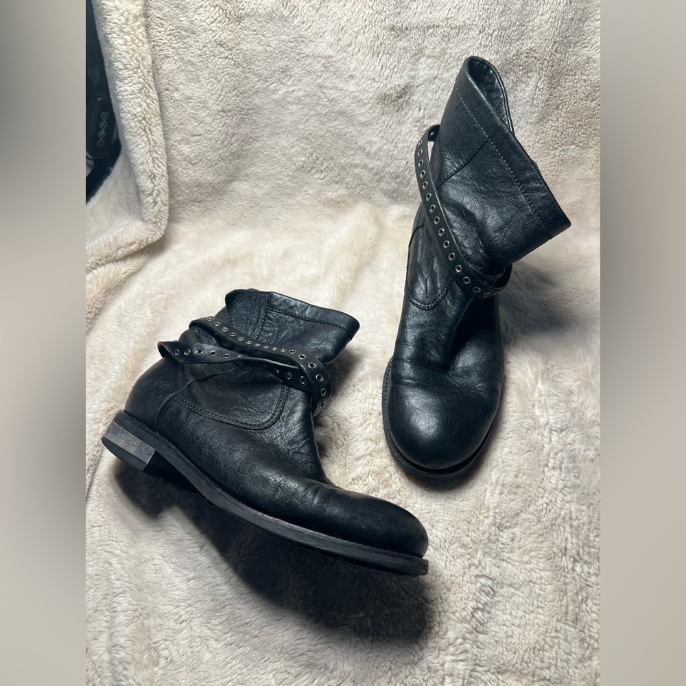 JIMMY CHOO sz 39 Black Leather Strap Biker Boots US 8.5-9